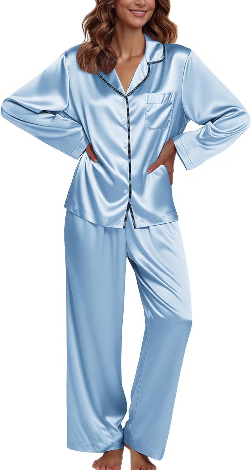 Ekouaer Pajamas For Women Set Silk Pjs 2 Piece Satin Sleepwear