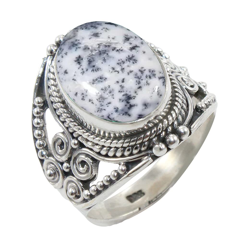 Sterling Silver 925 Ring with Natural Dendritic Opal Gemstone