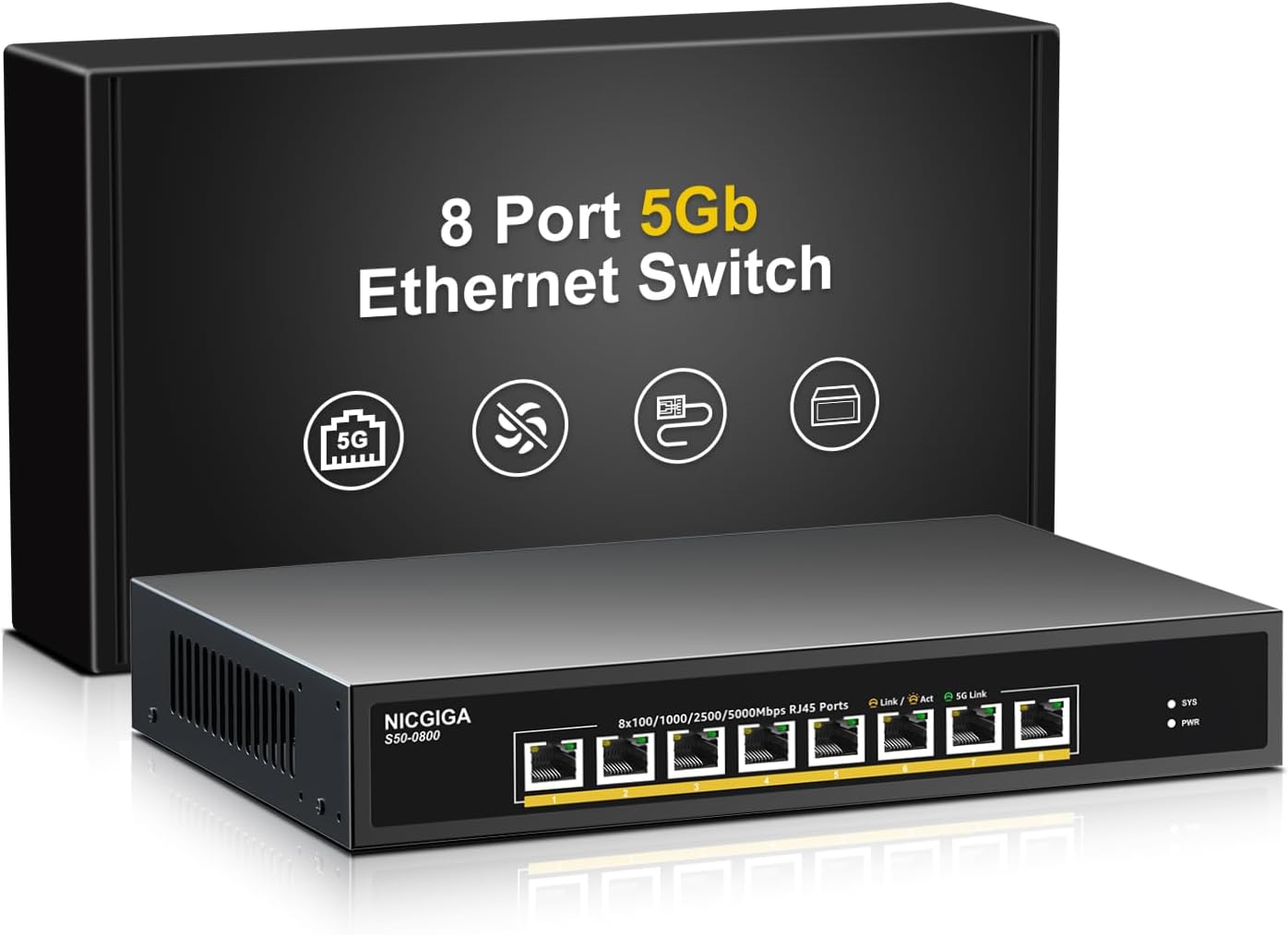 8 Port 5G Ethernet Switch Unmanaged for High-Speed Networking