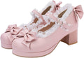 LUXMAX Kawaii Mid Block Heel Mary Jane Pumps - Cute Bow Chunky Heels