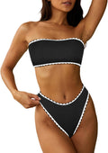Strapless Textured Bandeau Bikini Set - Cheeky Lace-Up Swimwear