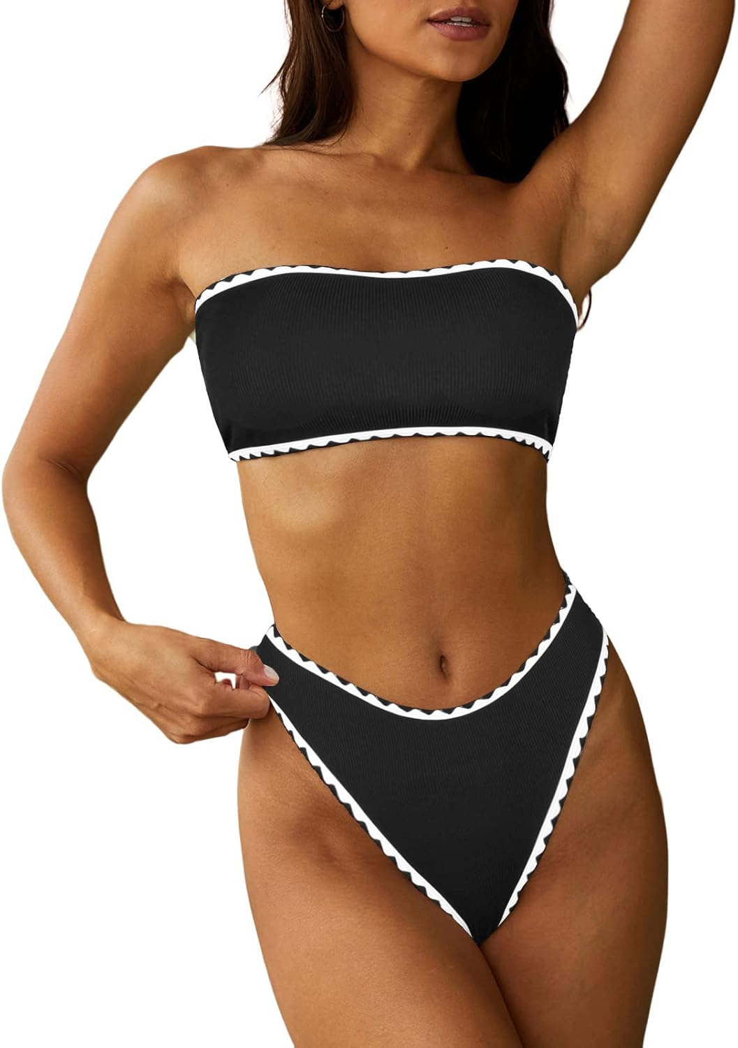 ZAFUL Women Strapless Textured Bandeau Bikini for Summer Fun