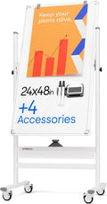 Rolling Dry Erase Board 24 x 48 - Large Mobile Magnetic Whiteboard