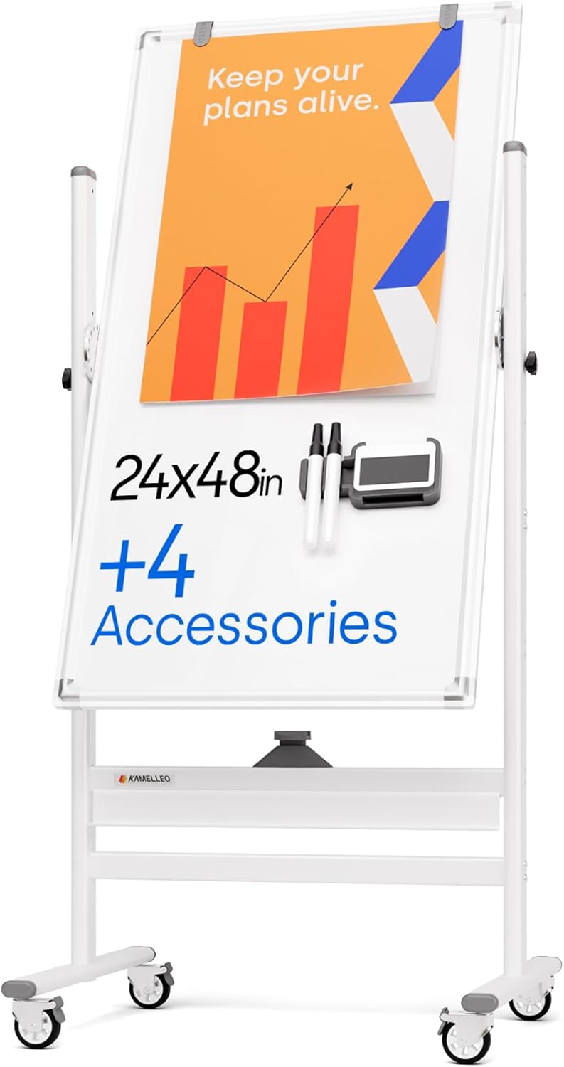 Rolling Dry Erase Board 24 x 48 - Portable Magnetic Whiteboard