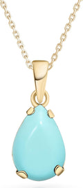 14K Gold Gemstone Necklace for Women - Teardrop Birthstone Pendant