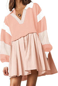 Womens Oversized Patchwork Sweatshirt Mini Dress - Casual Layerable