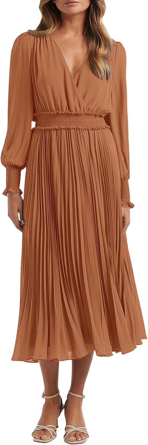 PRETTYGARDEN Womens Wrap V Neck Midi Dress for All Occasions