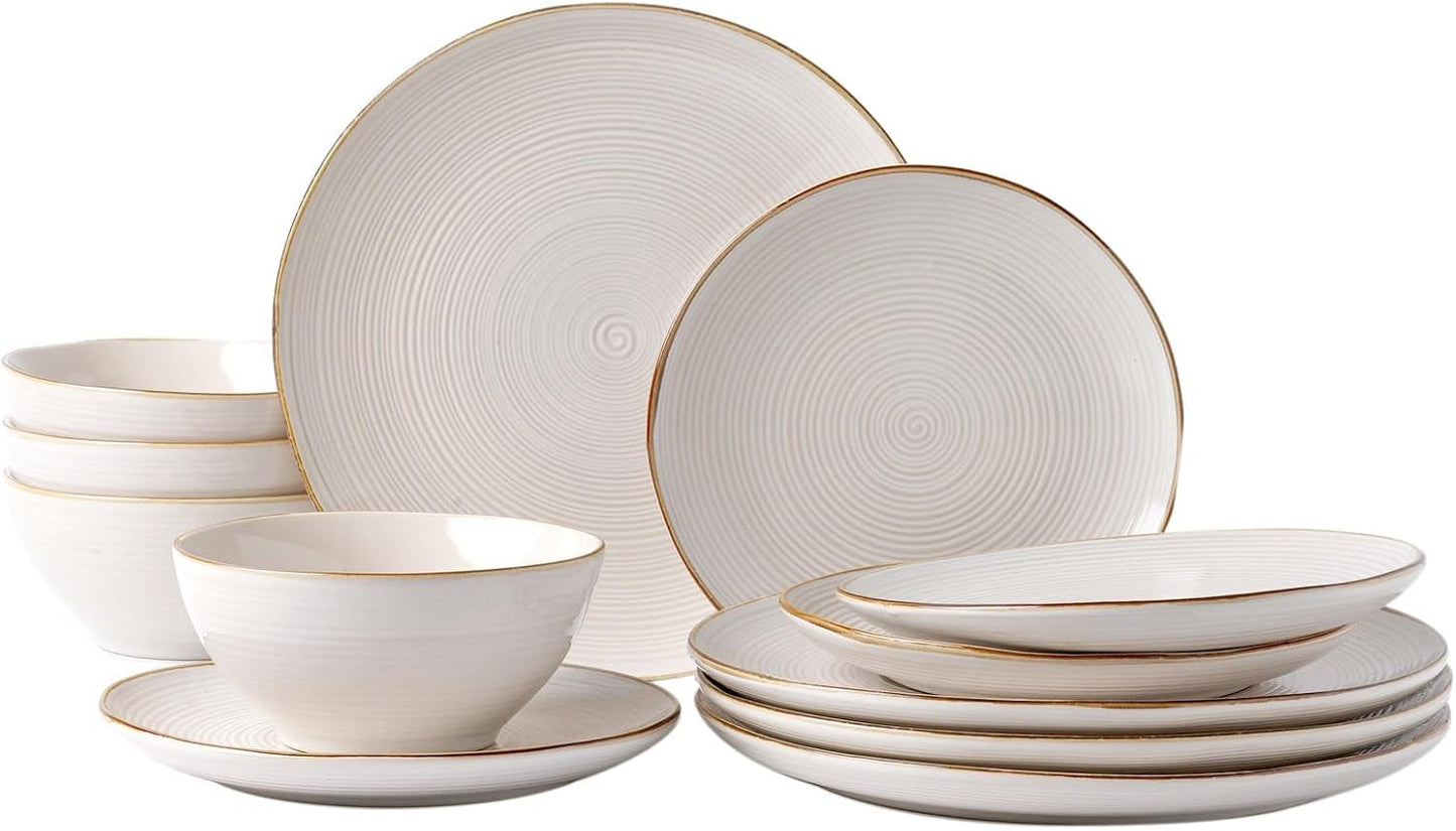 Famiware Stoneware Dinnerware Set for 4, 12 Pieces Unique Design