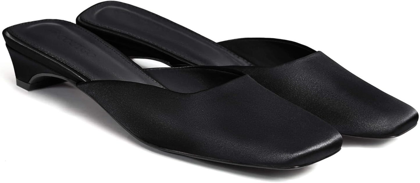 Coutgo Women's Mules Low Kitten Heel Closed Toe Slip On Shoes
