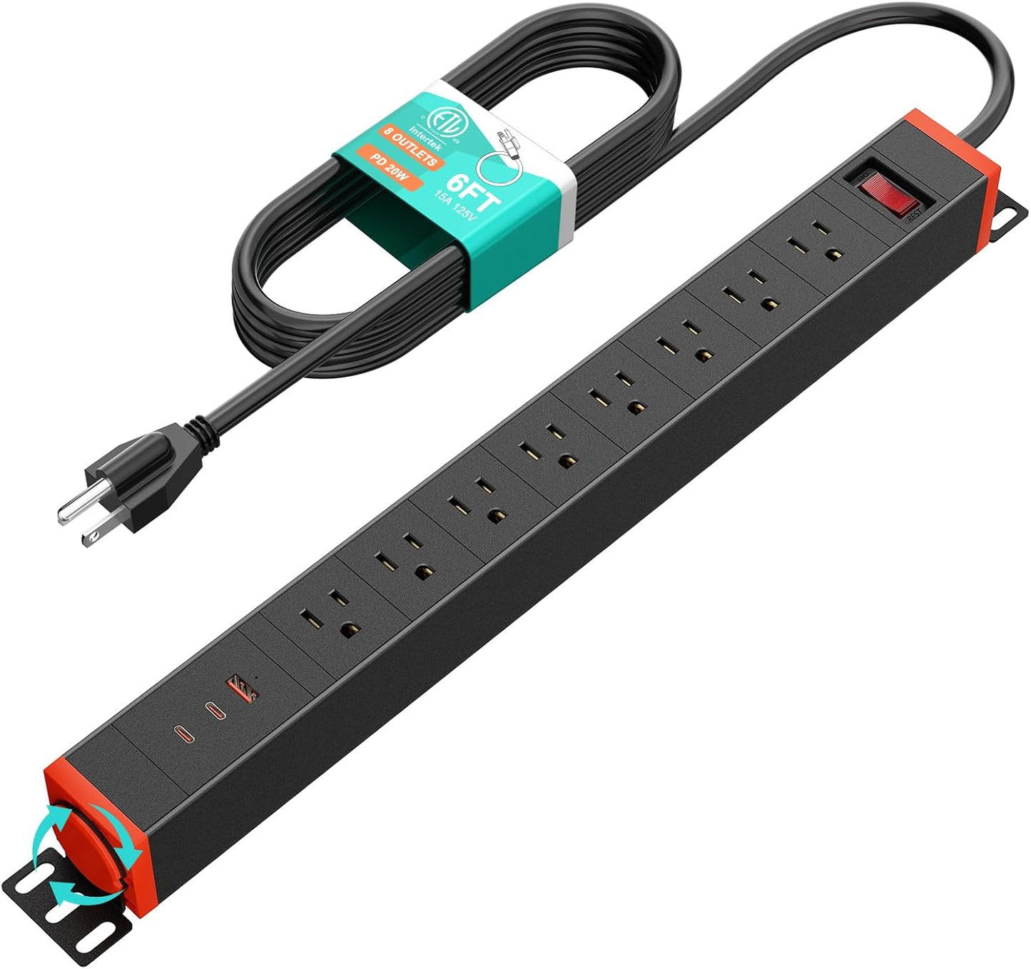 QBA 8 Outlet Heavy Duty Power Strip with USB Ports and More