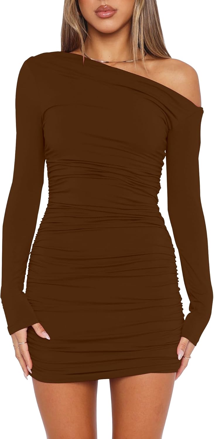 Mokoru Women's Sexy Off Shoulder Long Sleeve Bodycon Dress
