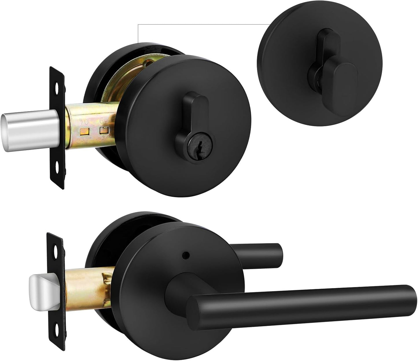 Goldenwarm Black Door Handle with Deadbolt for Modern Homes