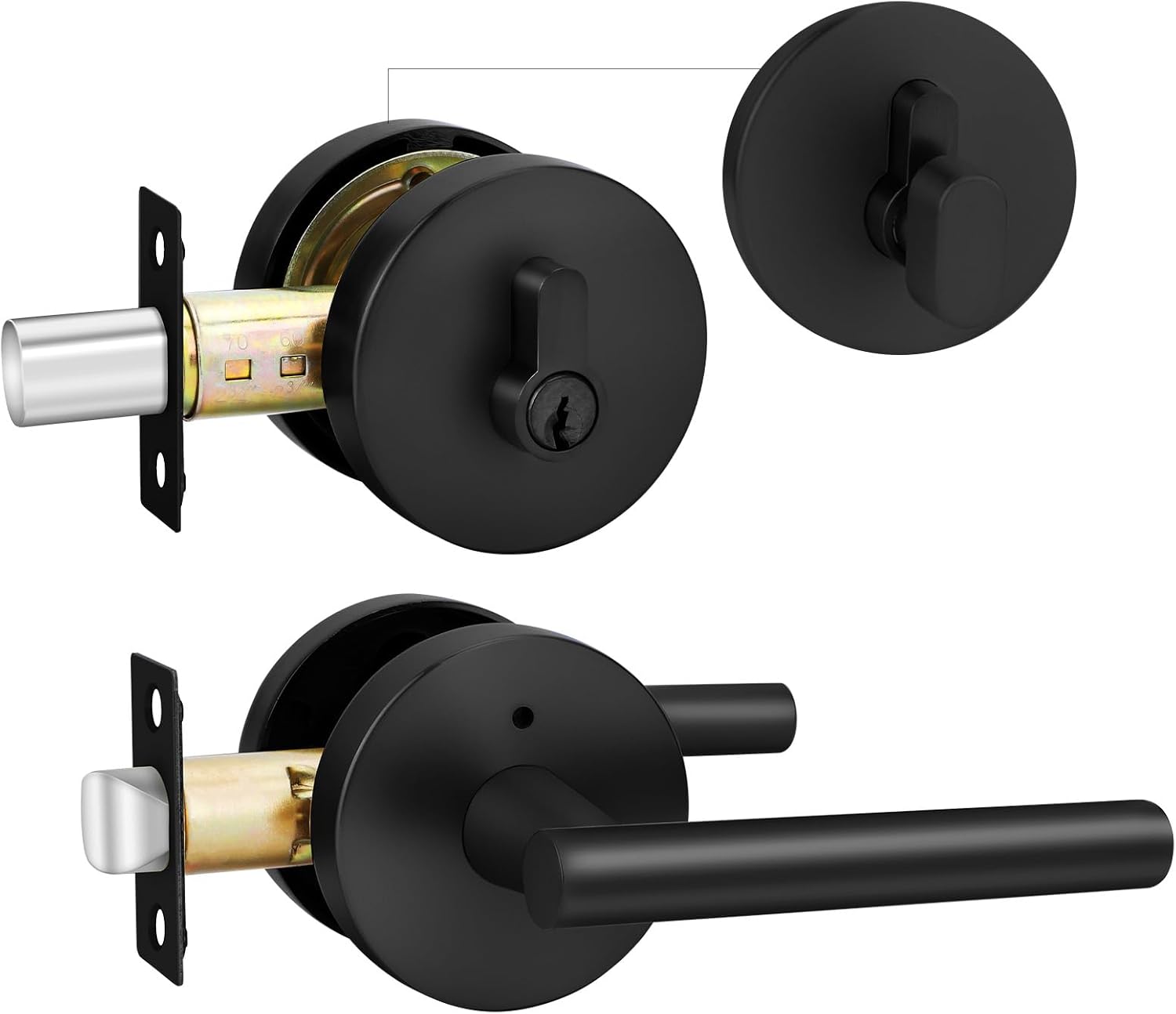 Goldenwarm Black Door Handle with Deadbolt for Modern Homes