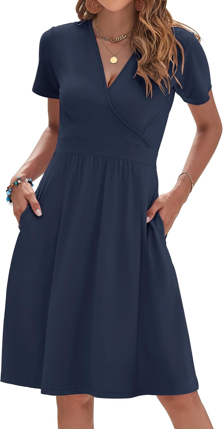 AUSELILY Womens Summer Dresses 2025 Short Sleeve V Neck Floral