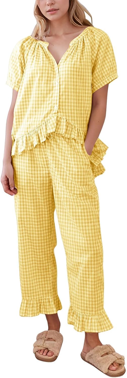 Flygo Womens Plaid Pajamas Set for Comfort and Style