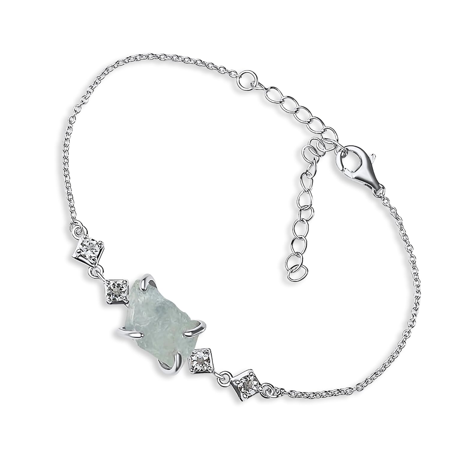 Raw Aquamarine Crystal Chain Bracelet for March Birthstone Gifts