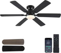 Ceiling Fans with Lights 52in Low Profile Flush Mount - Black Modern