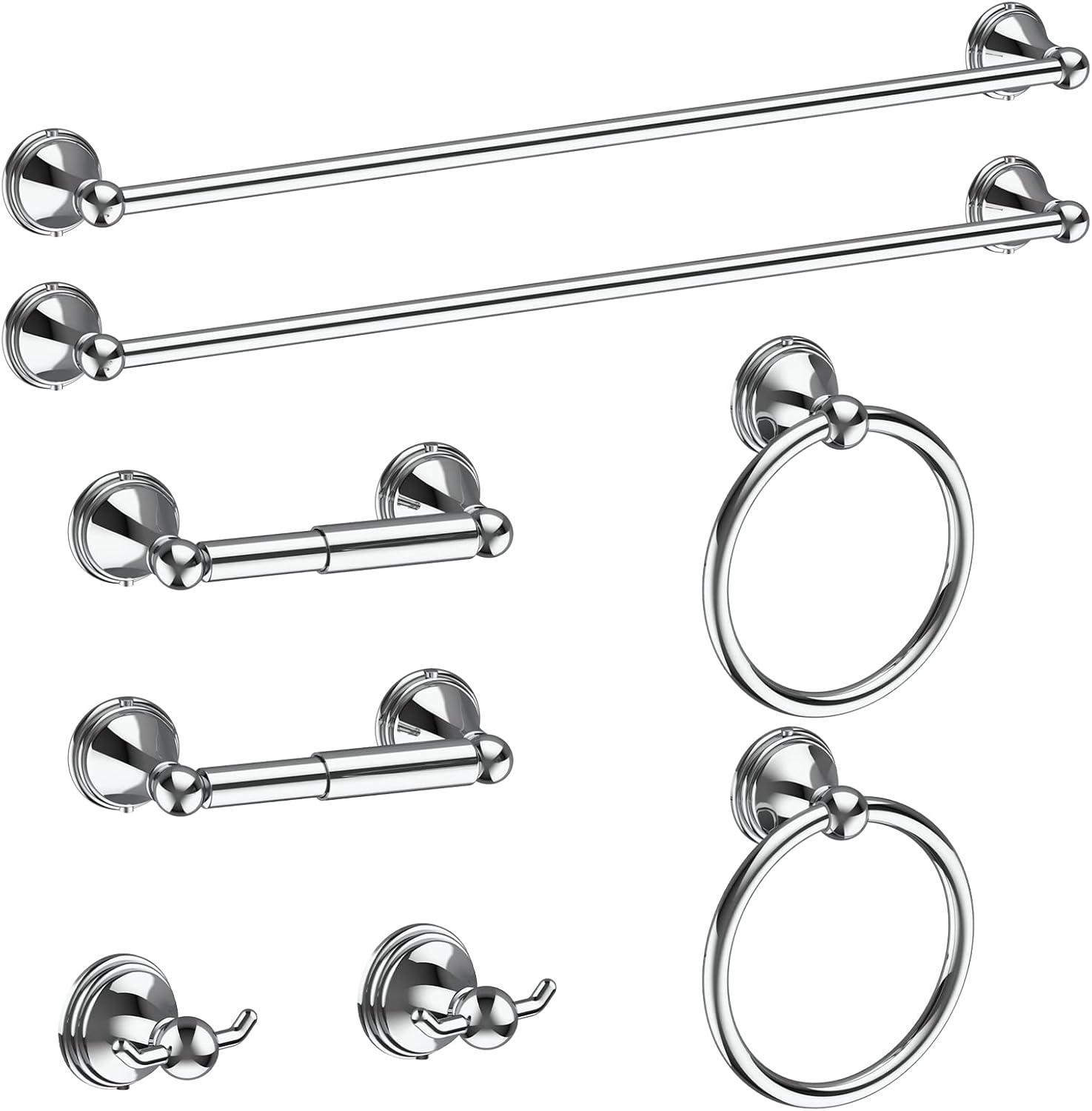 8-Pieces Polished Chrome Bathroom Accessories Set for Home