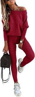 CHICME 2 Piece Lounge Outfit Knit Pullover and Drawstring Pants Set