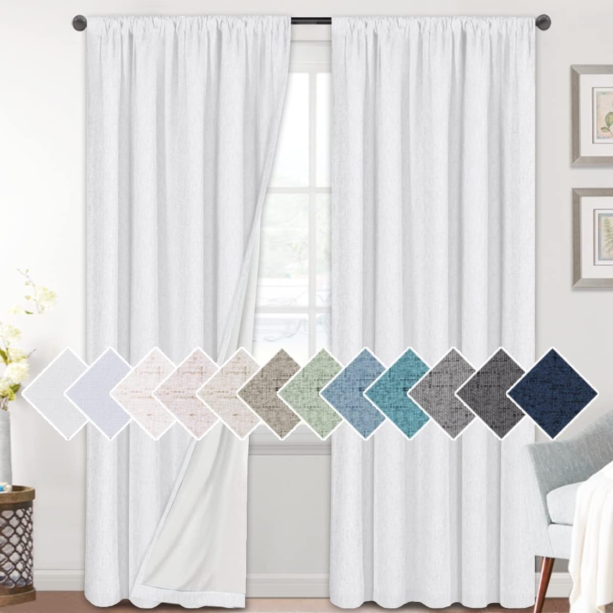 H.VERSAILTEX Linen Look Blackout Curtains for Bedroom 95 in