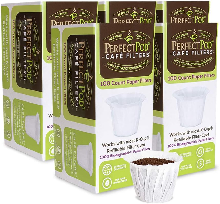 Cafe Filters Paper Liners for Reusable K Cup Coffee Pods - 500 Ct