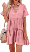 Womens Split V Neck Ruffle Tiered Babydoll Dress - Flowy Everyday Mini