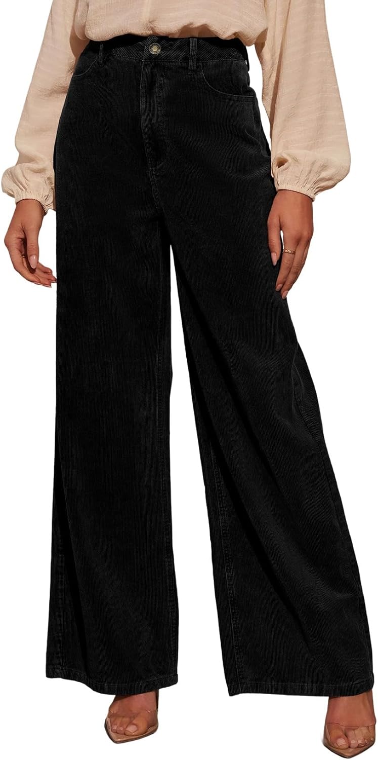 Sidefeel Women's High Waisted Corduroy Wide Leg Pants for Comfort