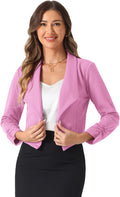 Allegra K Notched Lapel Ruched Sleeve Cropped Blazer - Work Ready