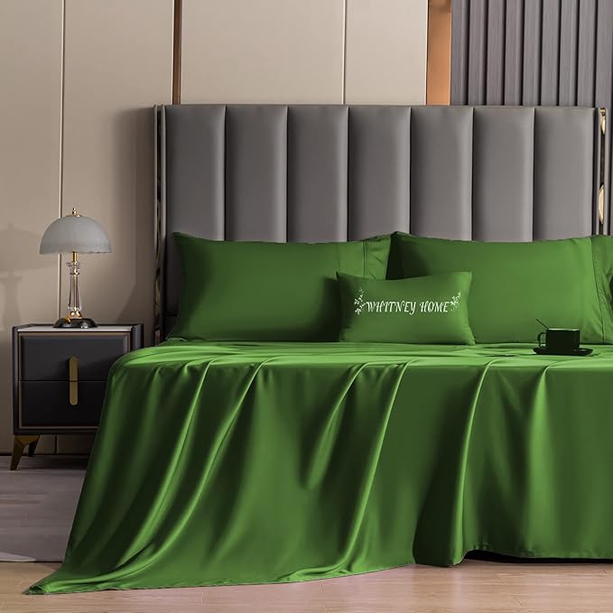 Green Bed Sheets Twin Size - Luxury Bamboo Bedding Set