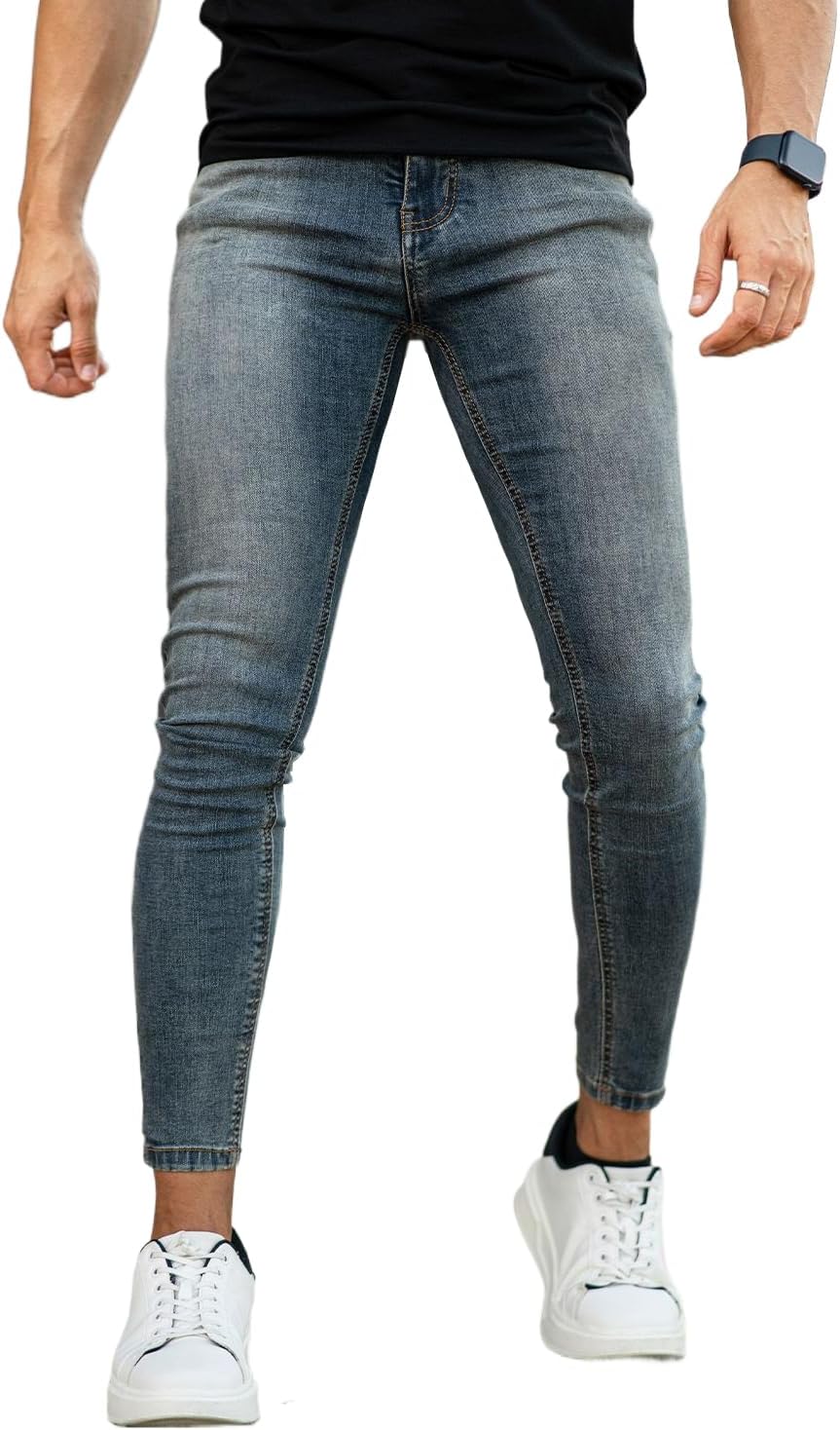 GINGTTO Men's Skinny Jeans Stretch Ripped Tapered Leg Design