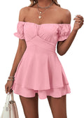 LYANER Off Shoulder Wrap Ruffle Romper - Flattering Summer Fit bardot