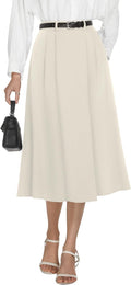 Women's High Waisted Midi Pleated Skirt with Pockets - Work Ready