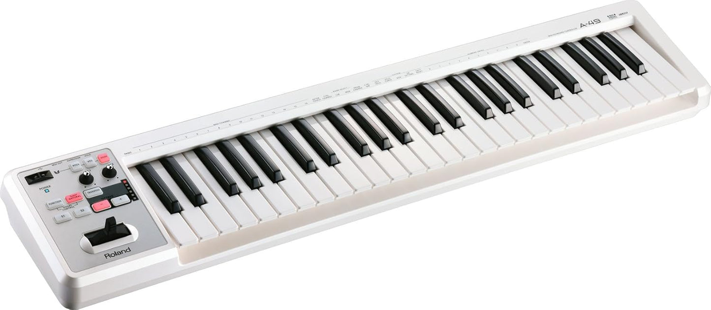 Roland A-49 49-Key MIDI Keyboard, Lightweight & White