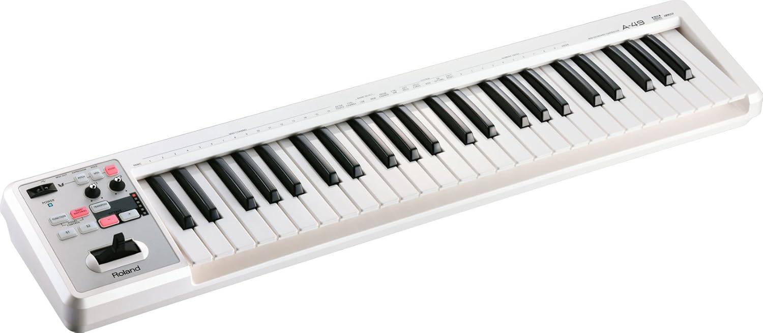 Roland A-49 49-Key MIDI Keyboard, Lightweight & White