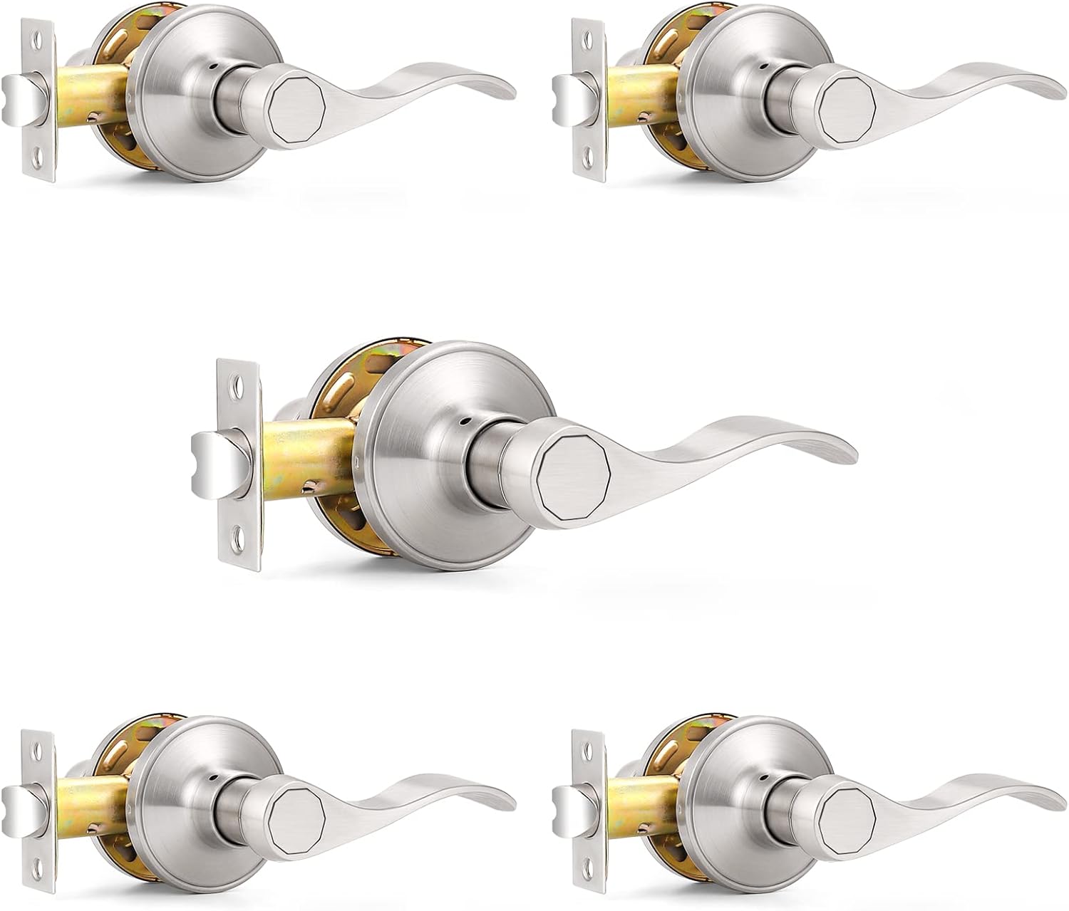 Probrico Wave Shape Passage Door Lever Satin Nickel Keyless Handle