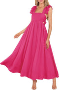 MITILLY Women's Flutter Sleeve Square Neck Maxi Dress - Flowy Tie-Back