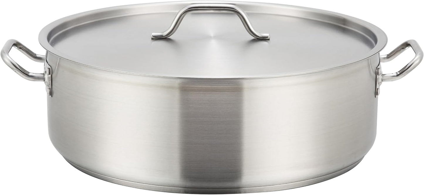 Winco Commercial-Grade 15 Quart Stainless Steel Brazier with Lid