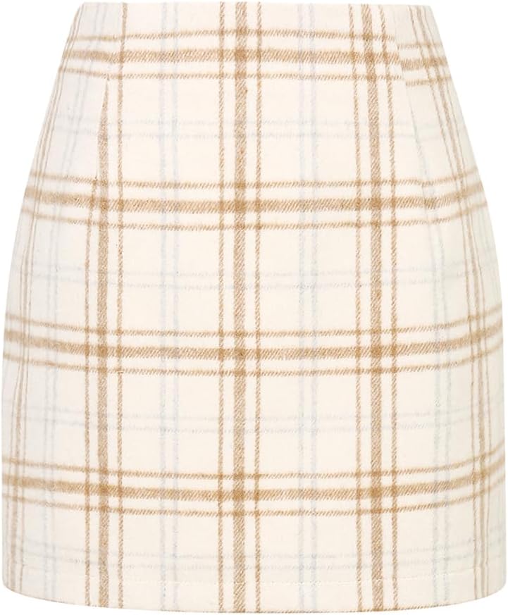 Wool Plaid Mini Skirt for Women - High Waisted Bodycon Style