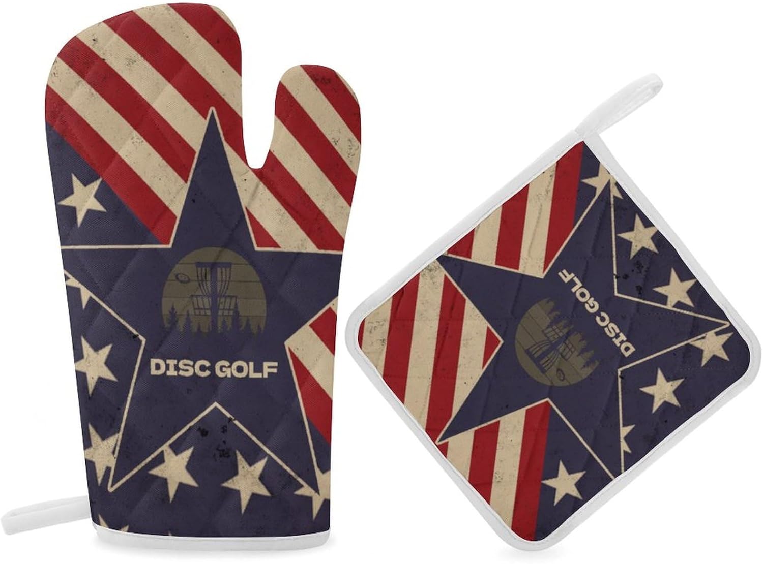 Vintage American Flag Oven Mitt Set - Heat Resistant & Waterproof