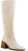 Women's Knee High Wide Calf Square Toe Chunky Heeled Pull-on Boots