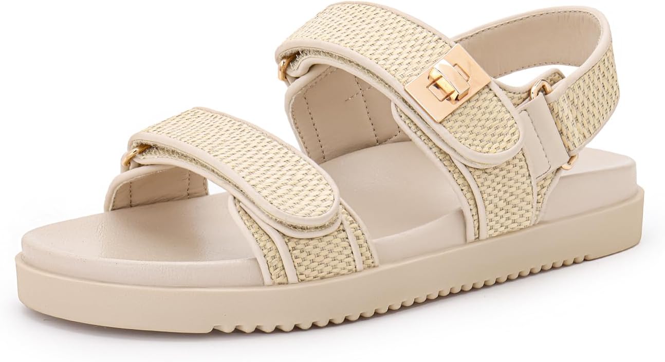 Rihero Women's Flat Sandals: Comfort Adjustable Double Strap Design