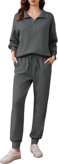 2 Piece Tracksuit Set for Women - Long Sleeve Half Zip Travel Outfit