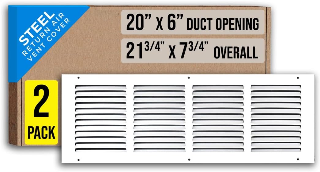 Steel Return Air Grille for 20x6 Duct Opening - 2 Pack