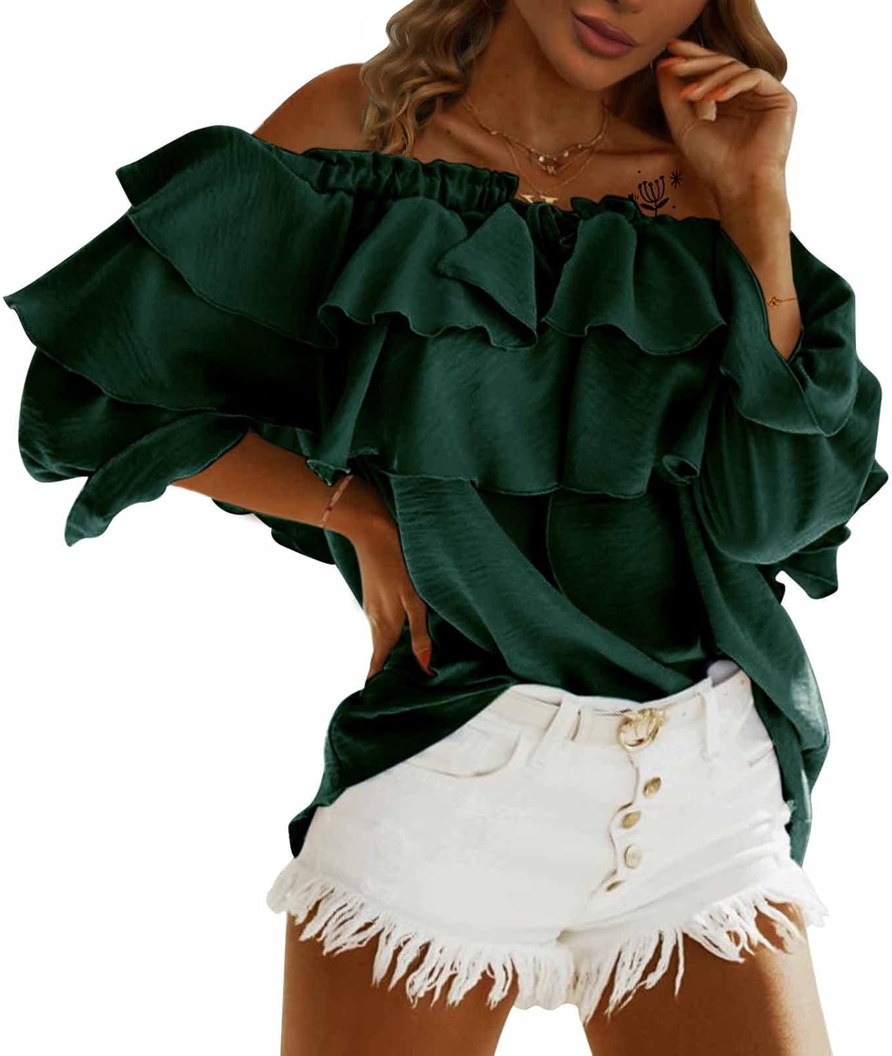 Trendy Off Shoulder Ruffle Blouse for Women - Casual Fashion