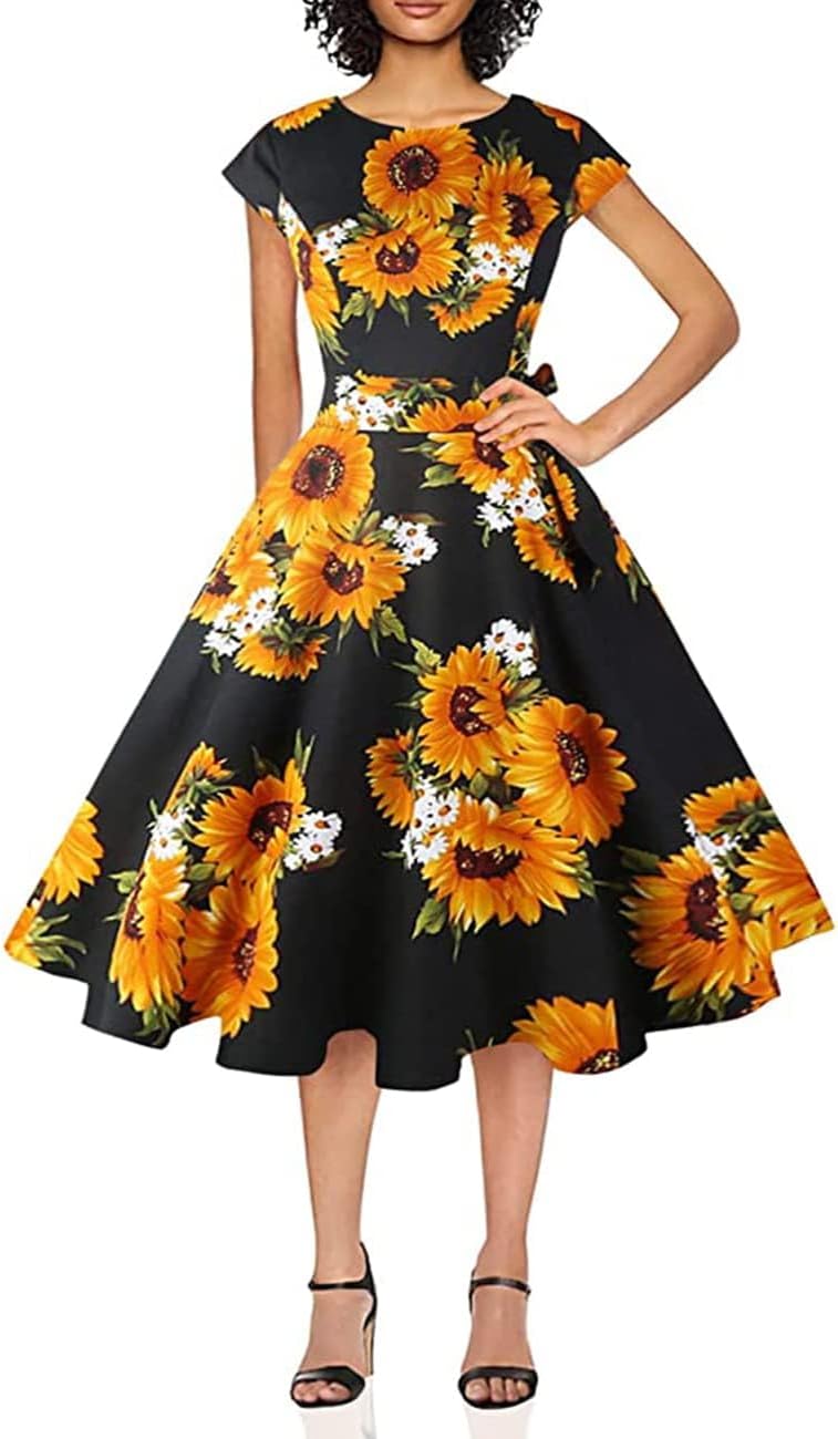 Vintage Swing Cocktail Party Dress with Pockets for Women