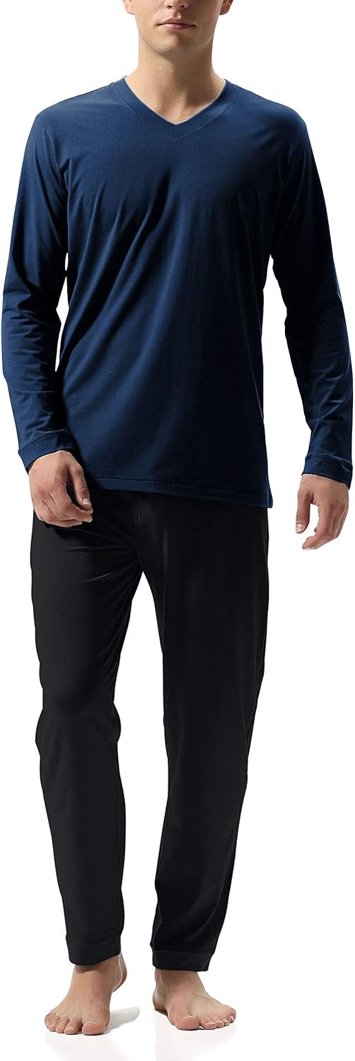 DAVID ARCHY Men's Pajamas Set Soft Cotton Long Sleeve Sleepwear