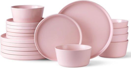 AmorArc Ceramic Dinnerware Set for 6 - Modern Matte Pink Plates