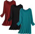 3 Pack Women's Nightgowns Long Sleeve Sleep Shirts - Soft Comfy Set