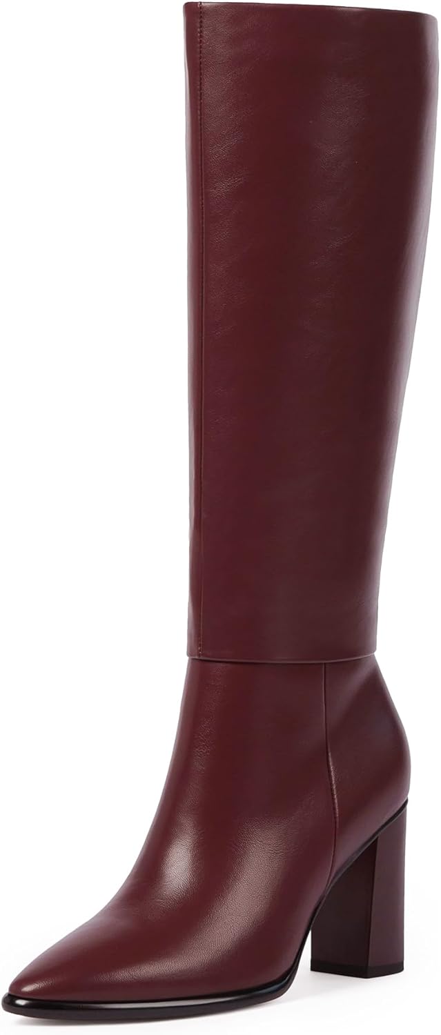 Knee High Boots Women Pointed Toe Chunky Heel Stylish Design