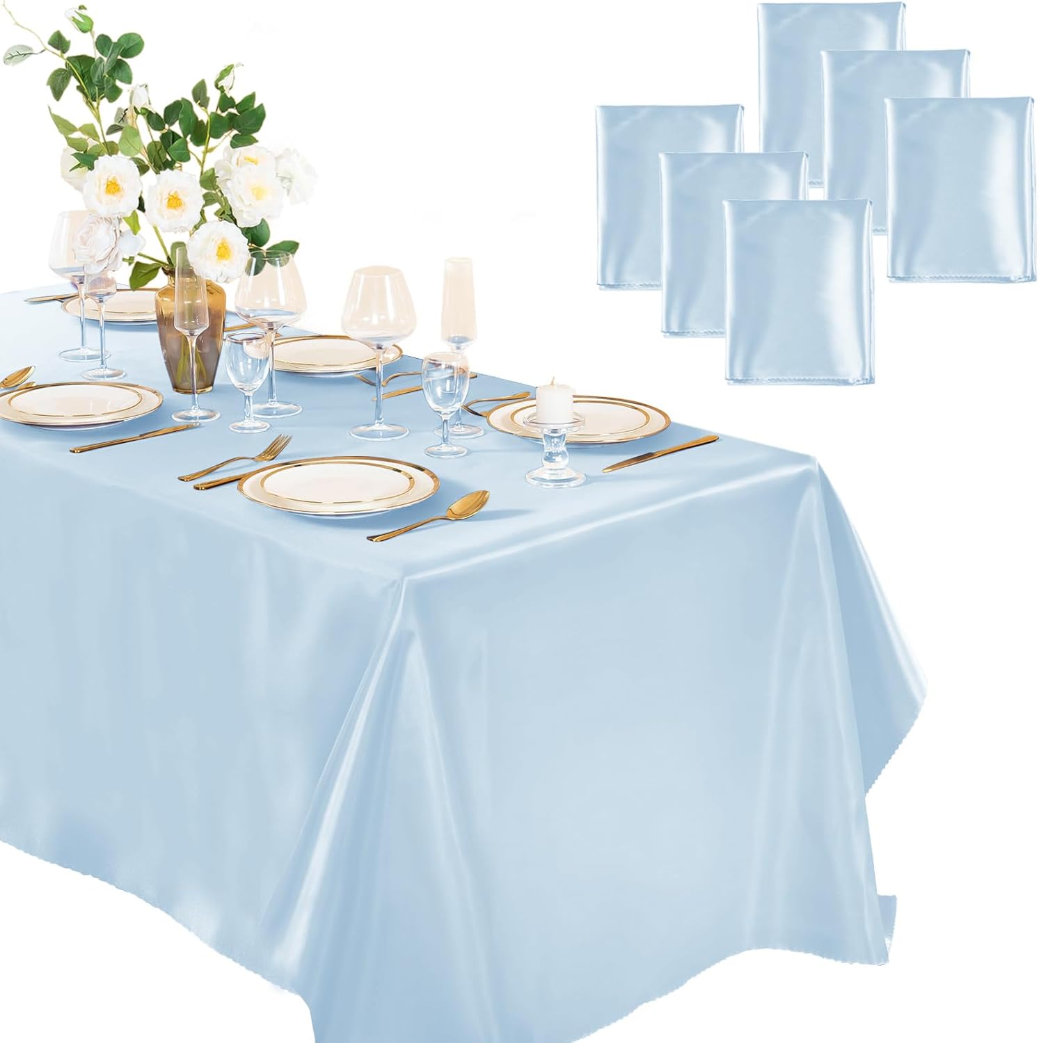 Light Blue Satin Tablecloth 60 x 102 Inches for Elegant Events